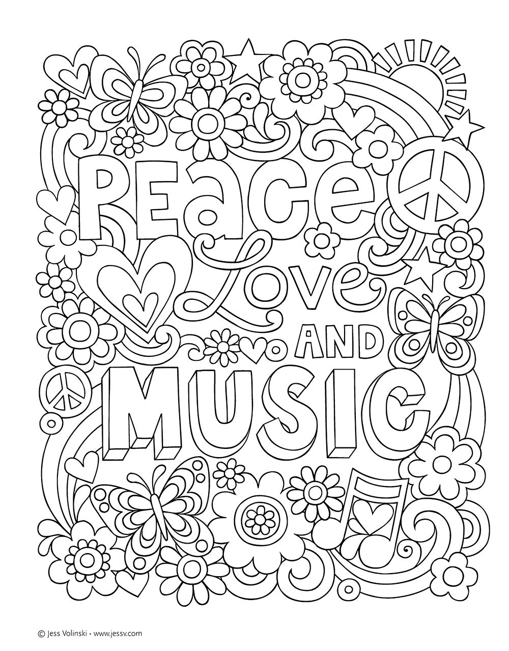 Notebook Doodles Peace, Love, and Music