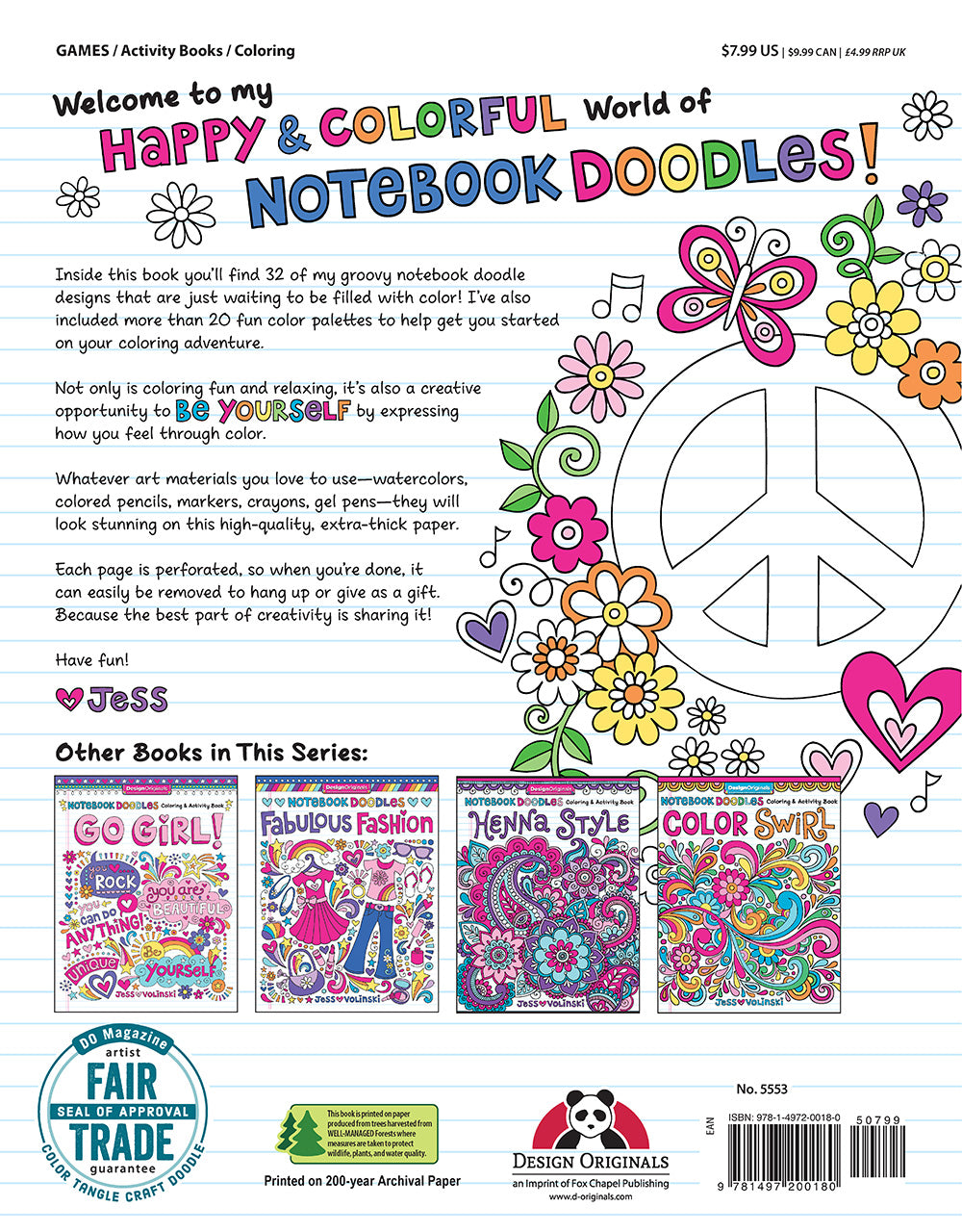 Notebook Doodles Peace, Love, and Music - Fox Chapel Publishing Co.