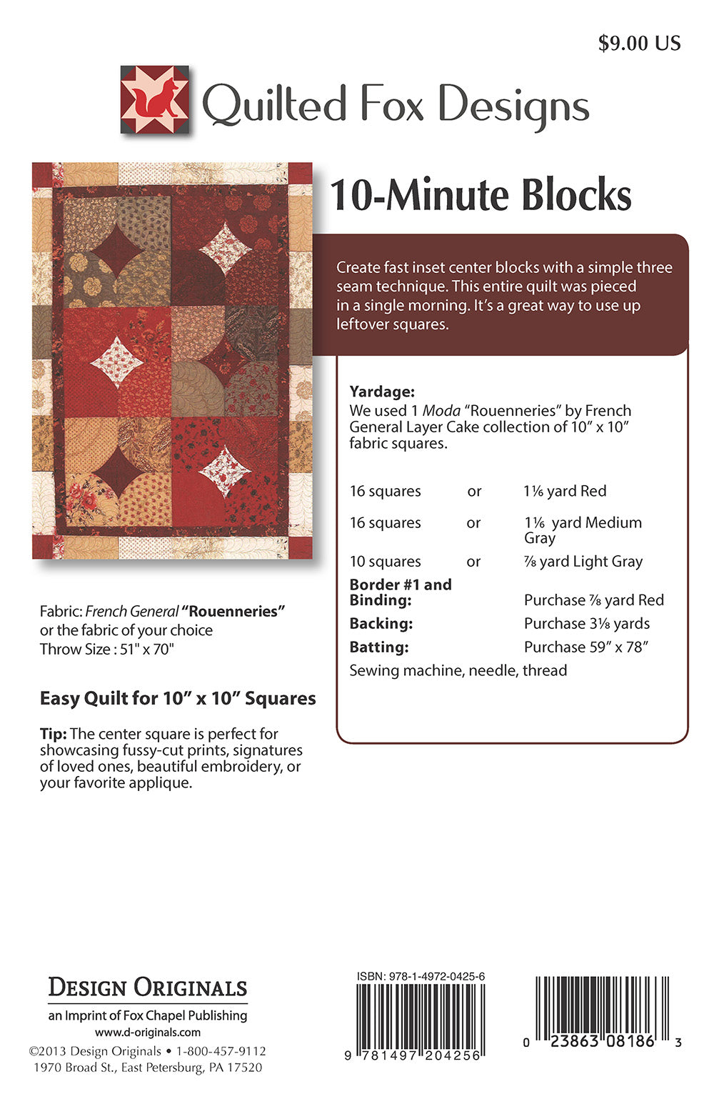 10 Minute Blocks Quilt Pattern - Fox Chapel Publishing Co.
