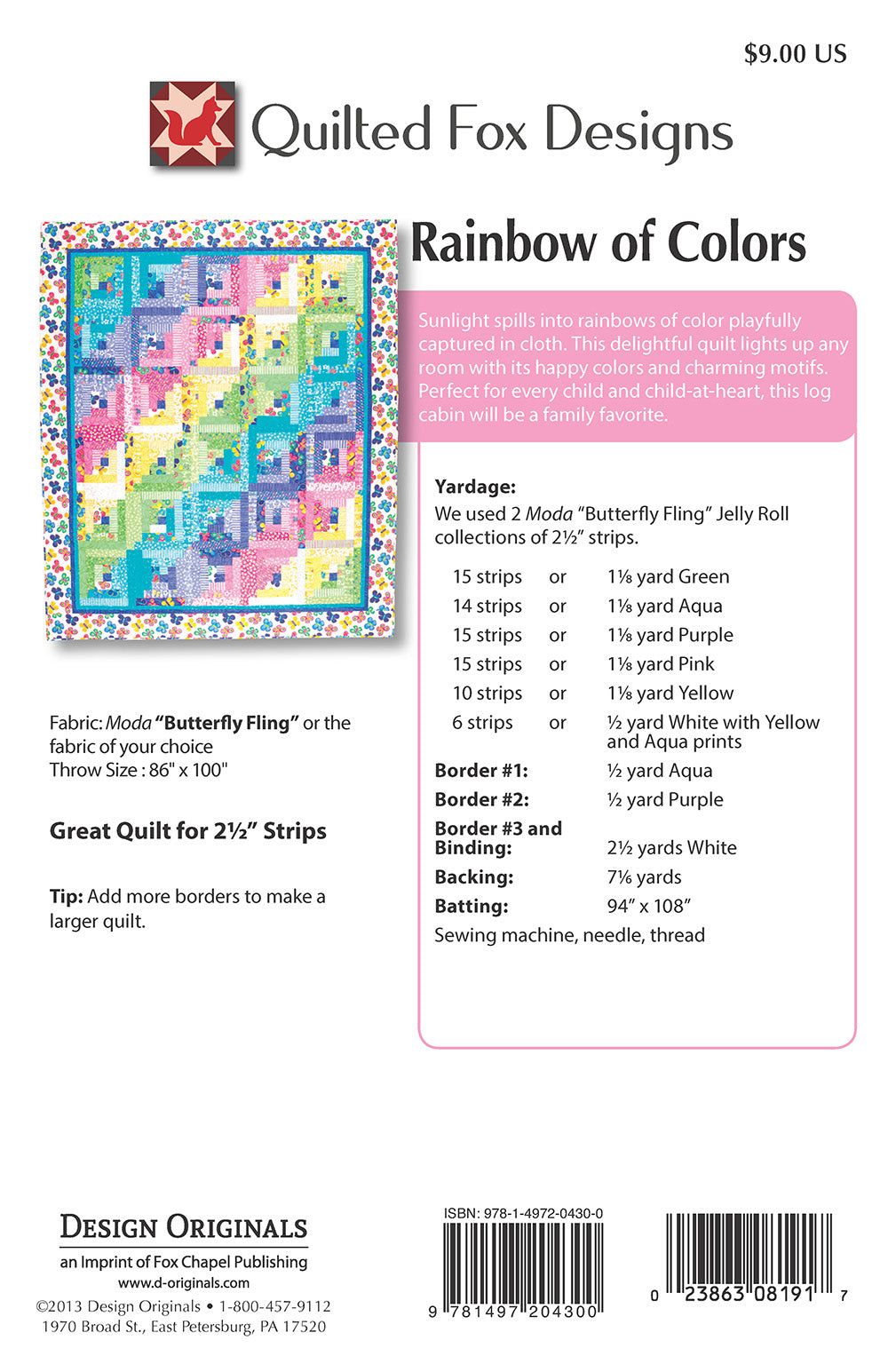 Rainbow of Colors Quilt Pattern - Fox Chapel Publishing Co.