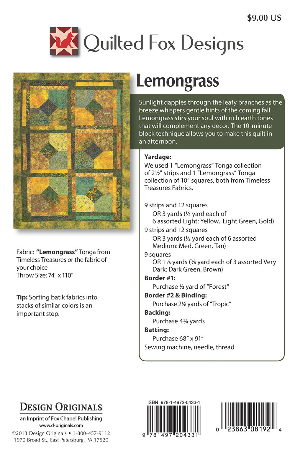 Lemongrass Quilt Pattern - Fox Chapel Publishing Co.