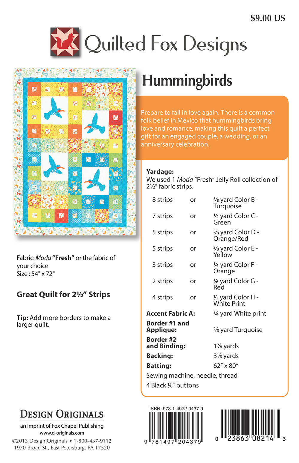 Hummingbirds Quilt Pattern - Fox Chapel Publishing Co.