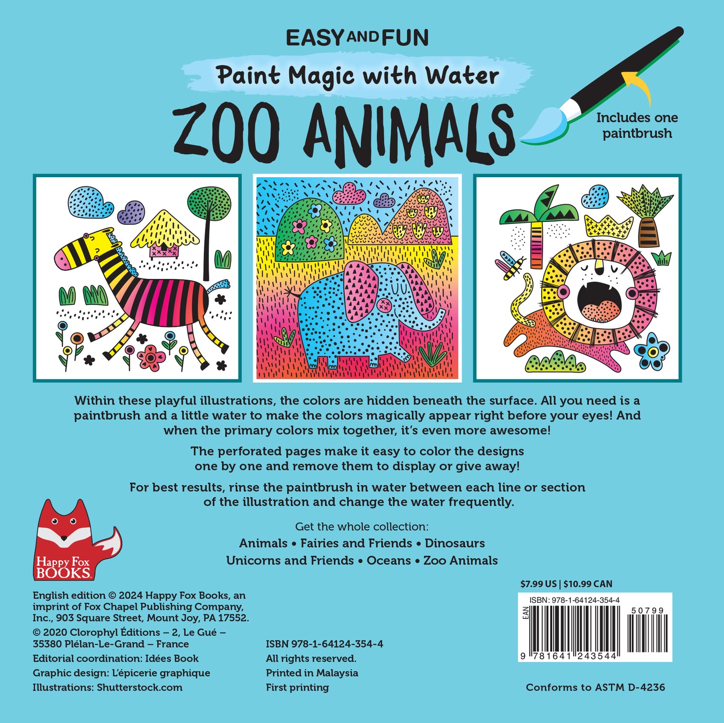 Easy and Fun Paint Magic with Water: Zoo Animals - Fox Chapel Publishing Co.