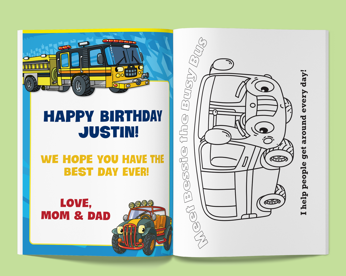 Super Cool Trucks, Tractors. and Cars Coloring Book Customized