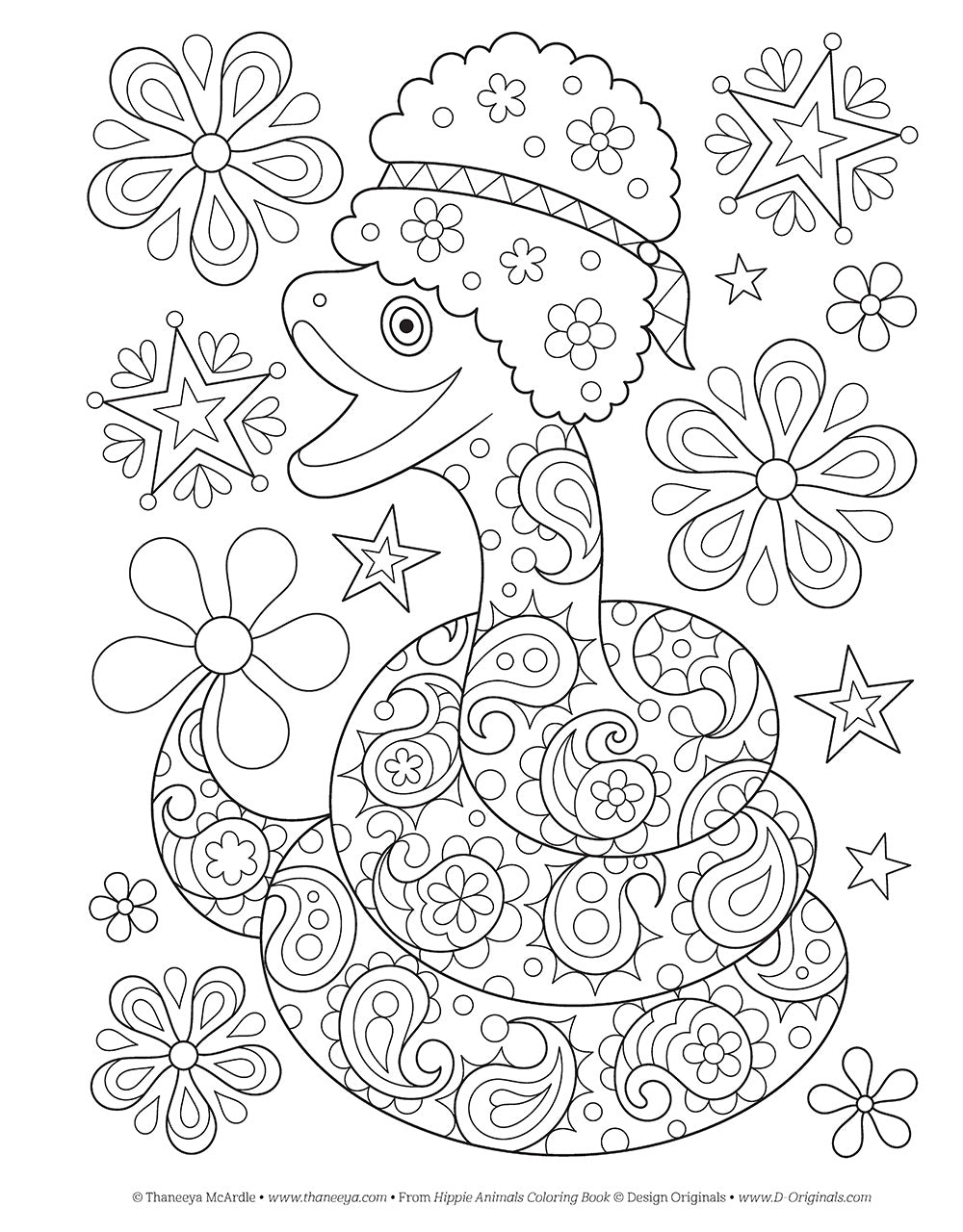 Hippie Animal - Coloring Book for adults - Bat, Quokka, Badger