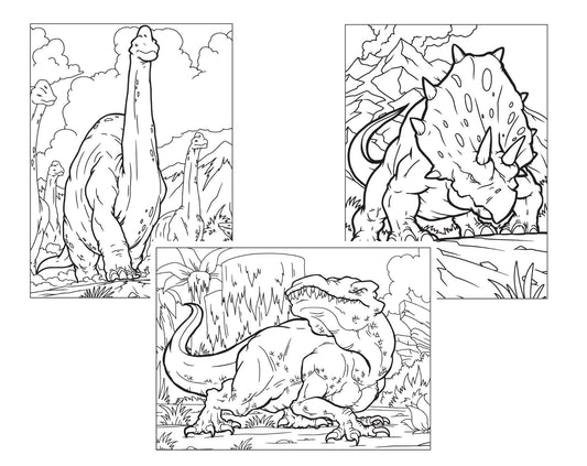 Set of 3, 18x24 Kids Dinosaur Coloring Posters: Jurassic King, Triceratops, & Brachiosaurs – 25% Savings When Purchased as a Set