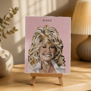 A finished Dolly sticker picture, set up on a shelf