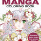 Cover of “Magnificent Manga Coloring Book” showing a hand-drawn manga character in a floral kimono holding a decorative blossom.